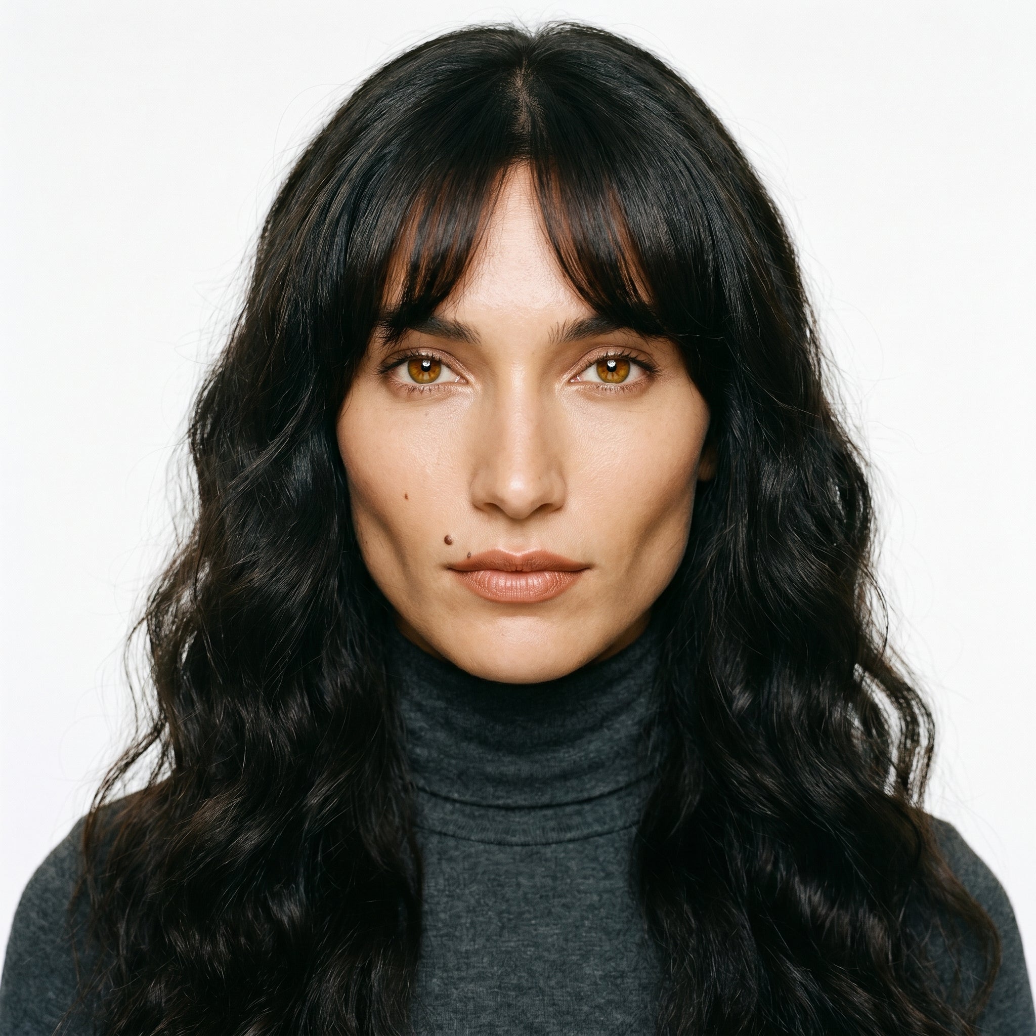 Clip-in curtain bangs in Brown Black - front view