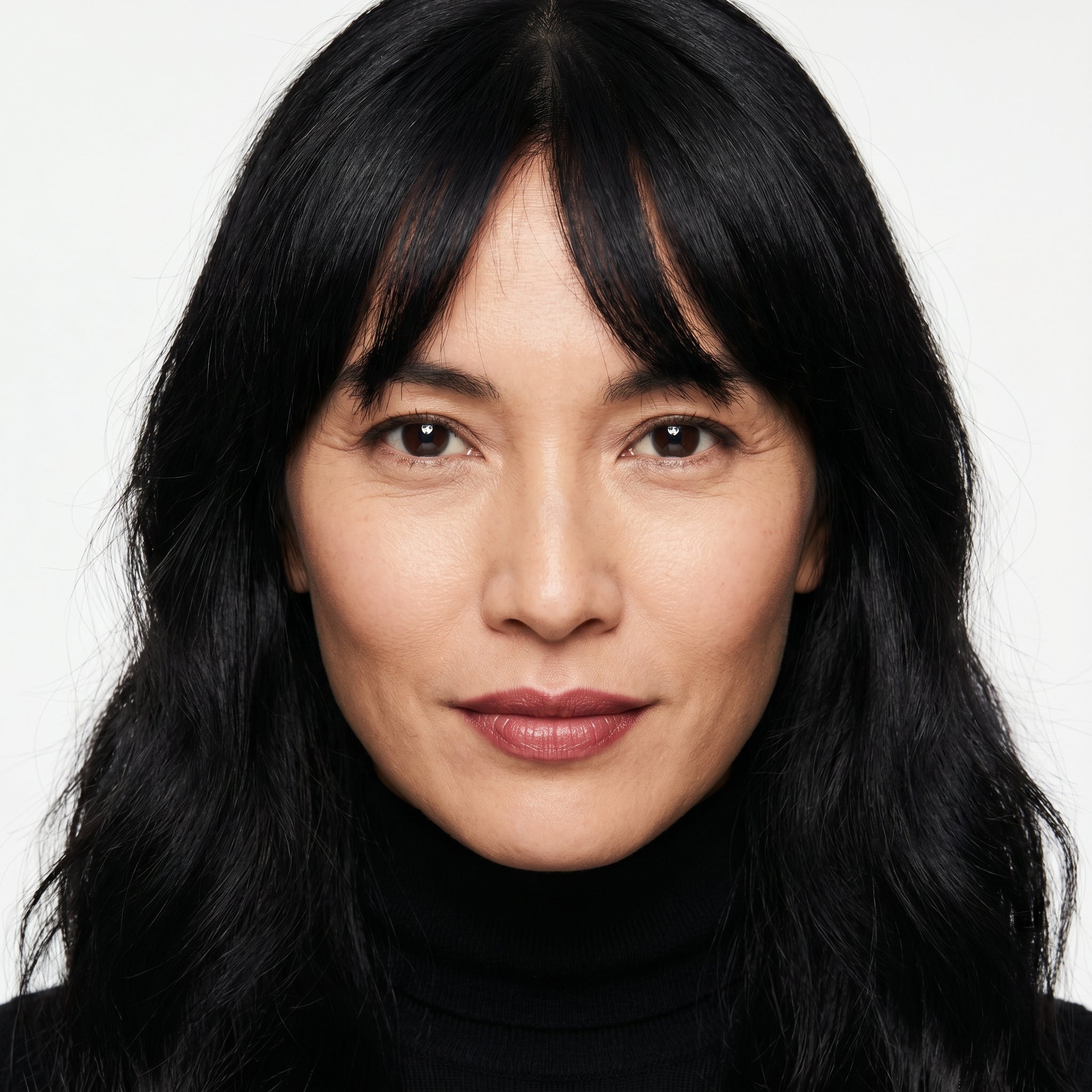 Clip-in curtain bangs in Black - front view