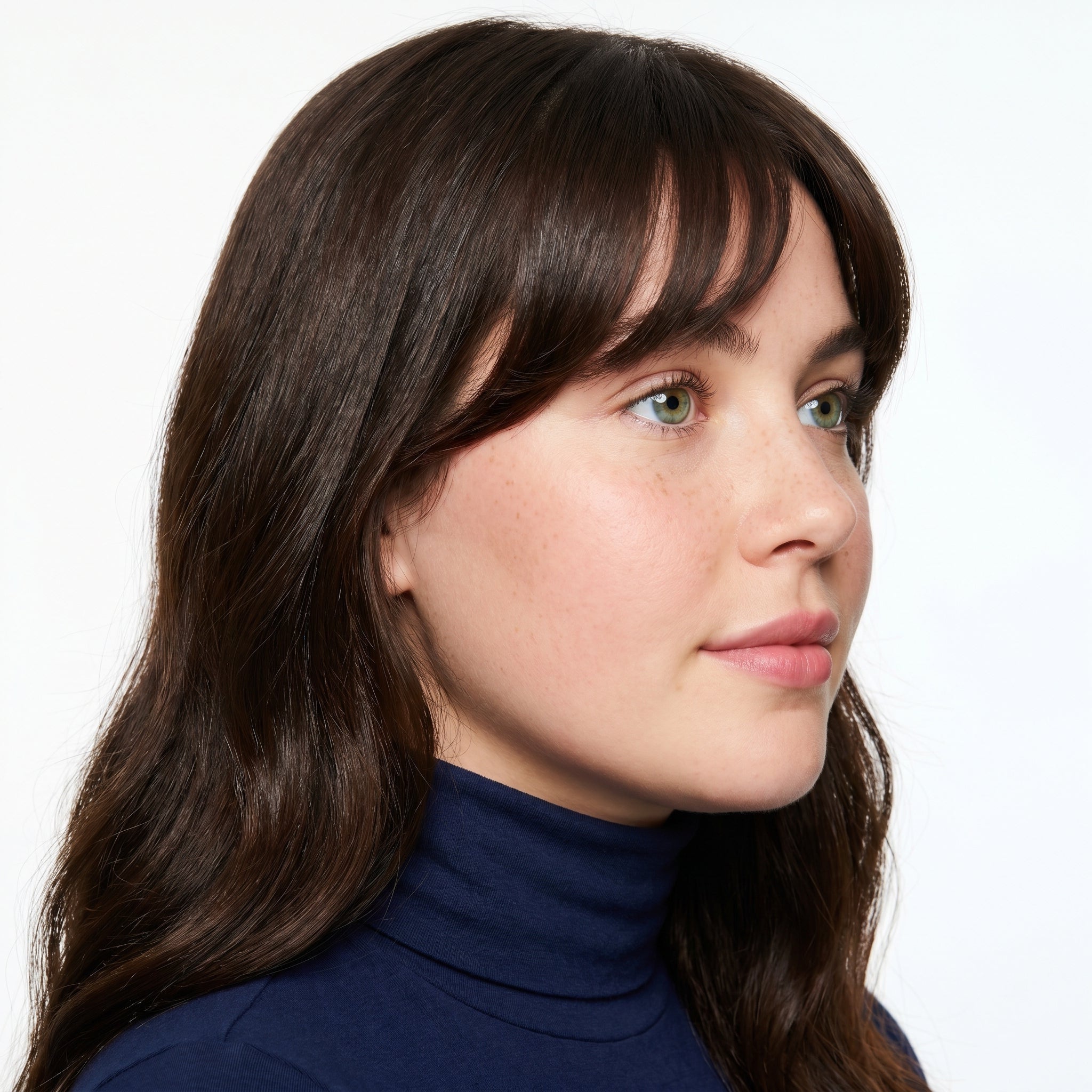 Clip-in curtain bangs in Dark Brown - side profile