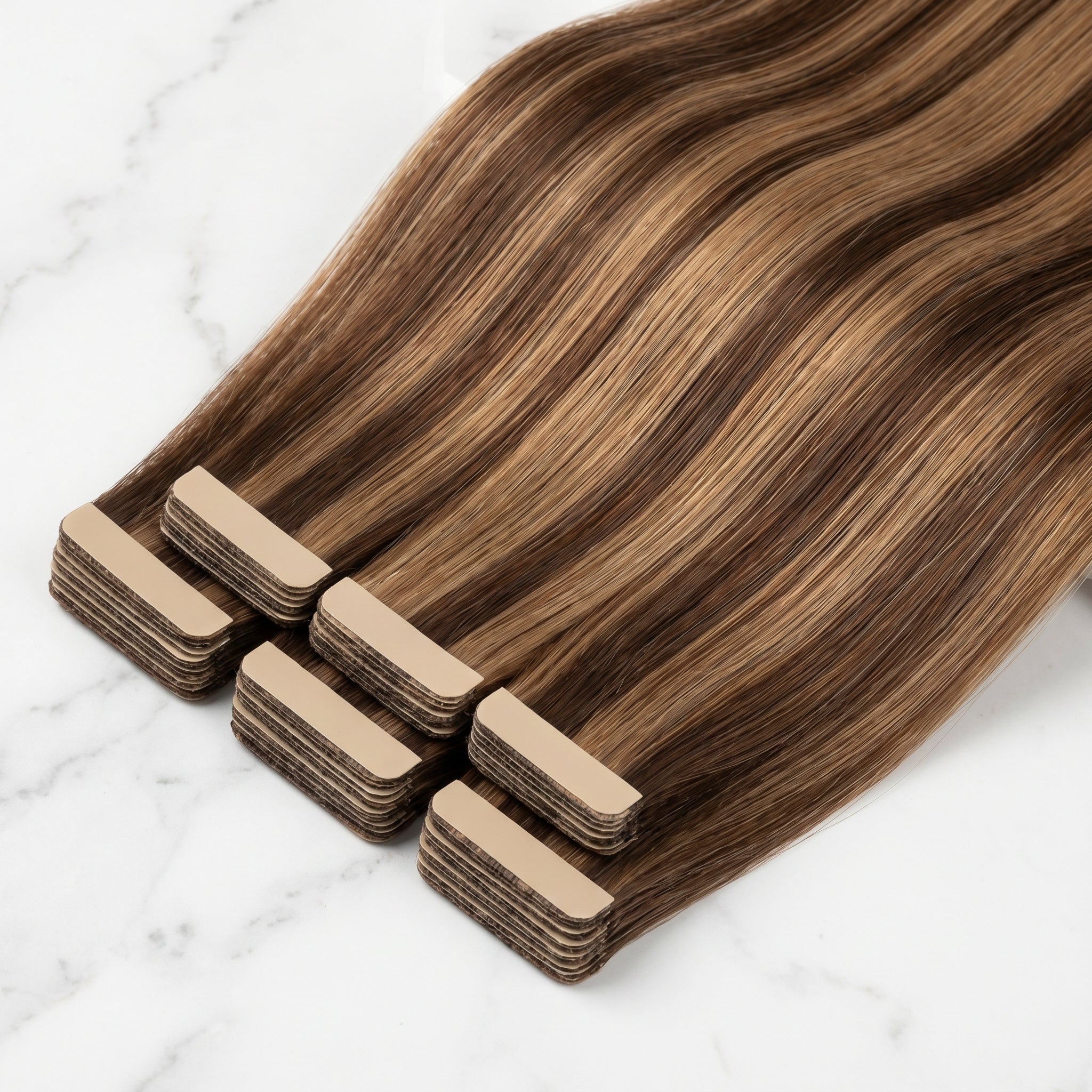 Tape-In Extensions — #P4/12 Chocolate & Golden Brown
