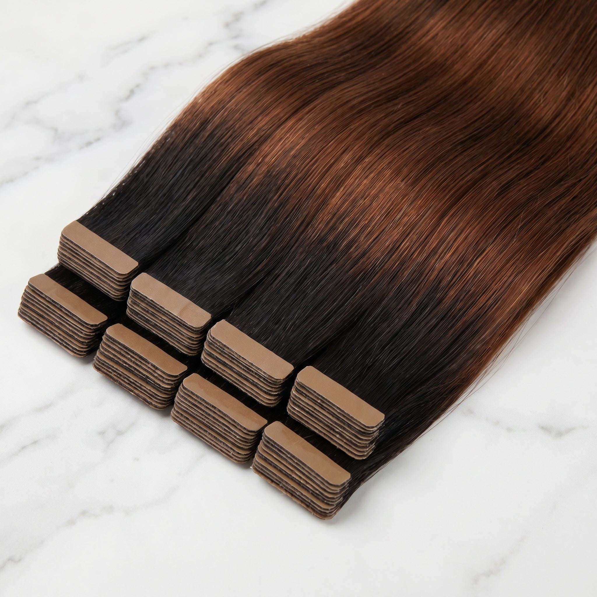 Tape-In Extensions — #T1B-6 Natural Black to Chestnut