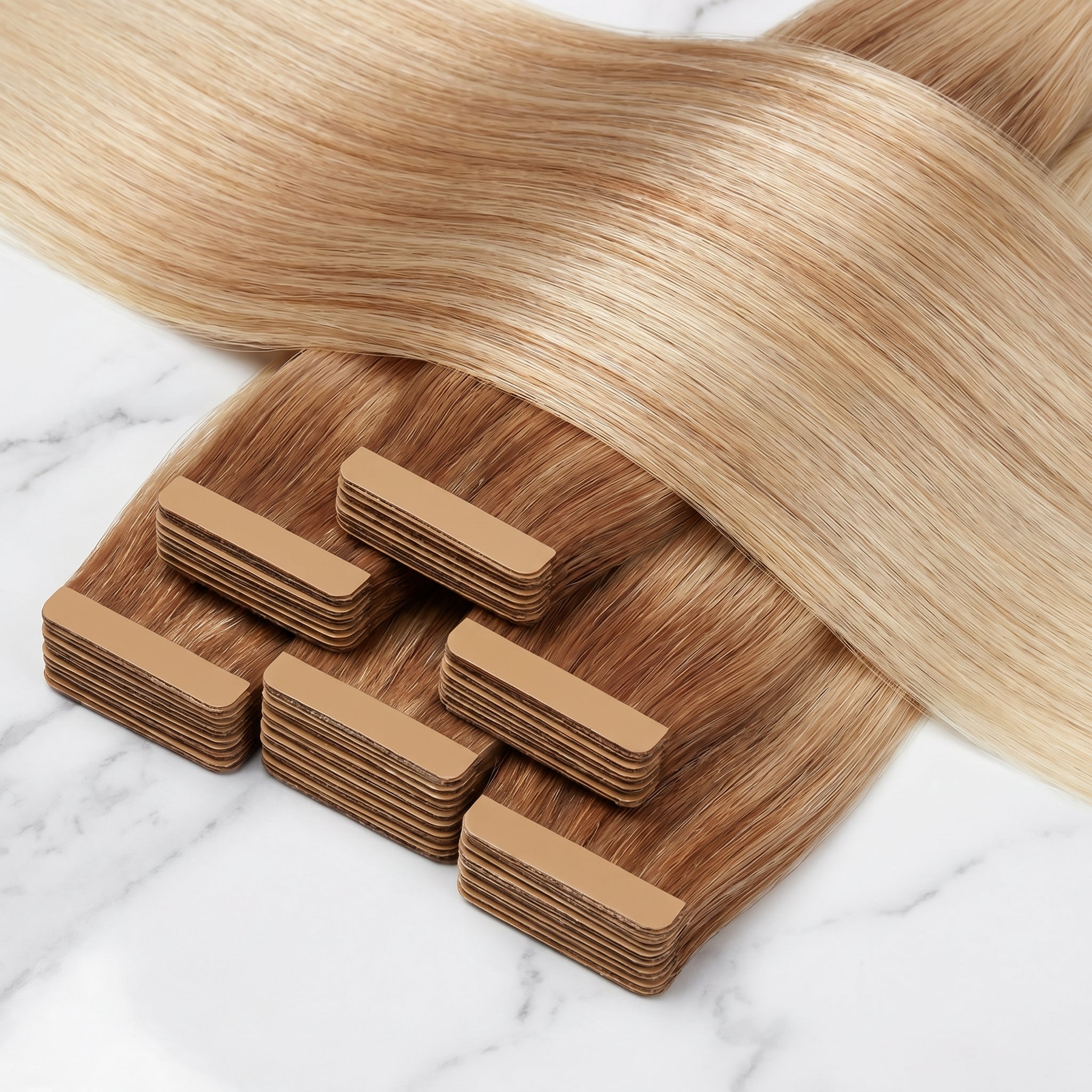 Tape-In Extensions — #T8-60 Ash Brown to Platinum